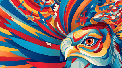 ilustracion de aguila americana representacion de bandera con colores de USA