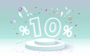 Podium percentage 10 gift, discount banner offer. Vector illustration