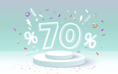 Podium percentage 70 gift, discount banner offer. Vector illustration