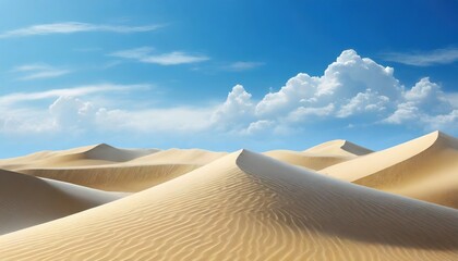 Fototapeta na wymiar realistic landscape background with white clouds on blue sky over sand dunes in the desert