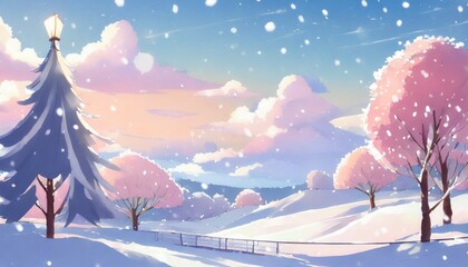 happy pastel winter background anime