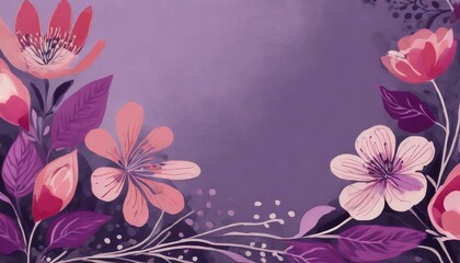 purple background with flower design elements abstract floral border in pink and purple