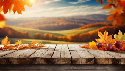 Naklejka na ściany i meble autumn background with wooden planks