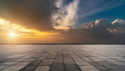 epic floor background scene and dramatic sky with sunset storm cloud horizon