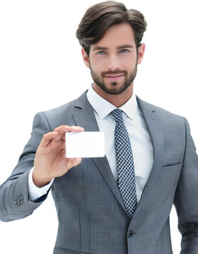 Business Man holding a ID card or Business card
