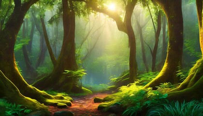 deep forest fantasy backdrop concept art realistic illustration video game digital cg artwork background nature scenery