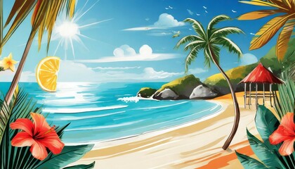 drawing tropical beach summer background graphic illustration design generative ai
