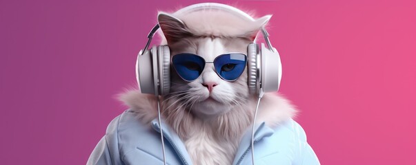 cat head in sunglasses and headphone