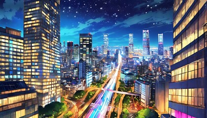 anime tokyo city at night generative ai