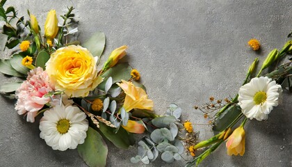 composition of flowers on grey background