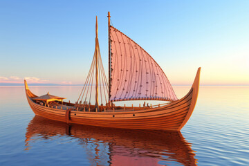 Viking longship. Conquer the waves with this ancient norse vessel on a tranquil sea