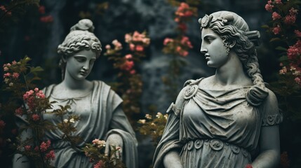 ancient sculptures in the garden - obrazy, fototapety, plakaty