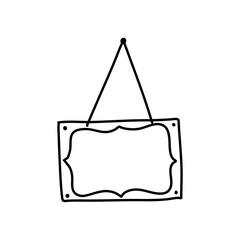 Hand drawn open and closed door sign frame. Doodle sketch style border.