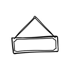 Hand drawn open and closed door sign frame. Doodle sketch style border.