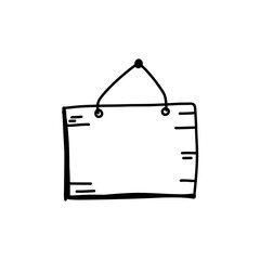 Hand drawn open and closed door sign frame. Doodle sketch style border.