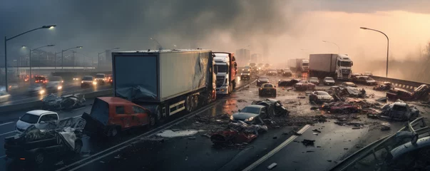  Heavy truck accident in evening on highway. © Michal