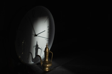 clock in beautiful lights with copper lamp