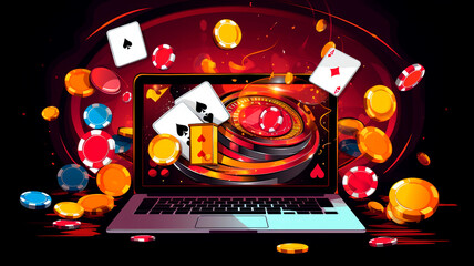 Online casinos, big gambling in your laptop. illustration of online gambling apps, generative AI 