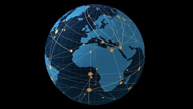 Digital currency revolution bitcoin's spinning globe on black background lucrative investment opportunity in crypto asset futures and spot market trading for long-term returns and revenue