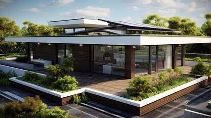 Fototapeta na wymiar Luxury house with flat roof because the time for pointed roofs is over. Generative AI Technology