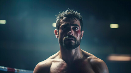 Portrait of a boxer in a fight, Generative AI
