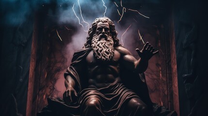 powerful god Zeus with lightning - obrazy, fototapety, plakaty