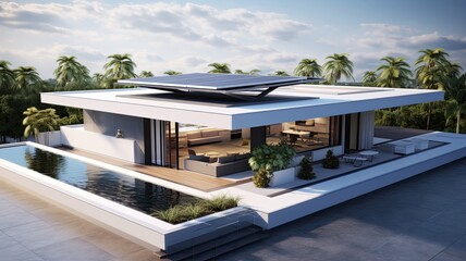 Luxury house with flat roof because the time for pointed roofs is over. Generative AI Technology