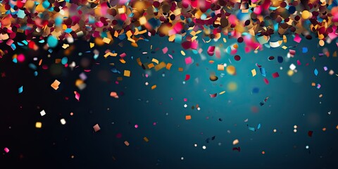 Vibrant confetti and streamers create a festive background for celebrations, birthdays, and special events.