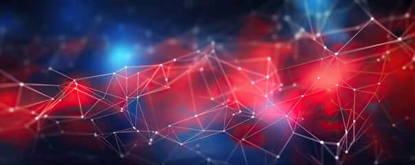 technological lines abstract dark blue and red background. glowing dots.