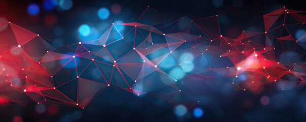 technological lines abstract dark blue and red background. glowing dots.