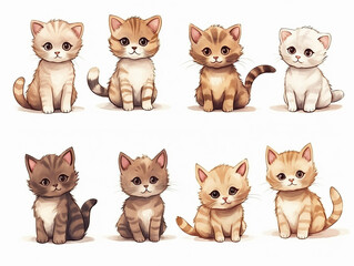 Obraz na płótnie Canvas gatinhos fofos feita à mão com marcadores marrons em fundo branco
