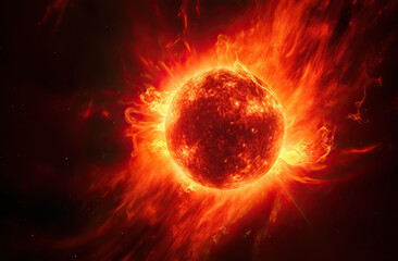 sun explosion on sun. red flames.