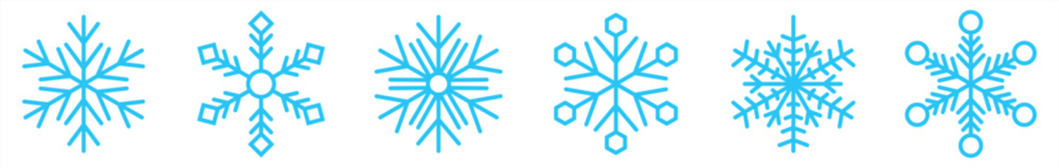 Snowflake icons set. Snowflake icon collection for winter holiday decoration. Blue snowflake. Christmas and New Year icon collection. Vector illustrator