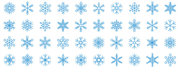 Snowflake icons set. Snowflake icon collection for winter holiday decoration. Blue snowflake. Christmas and New Year icon collection. Vector illustrator