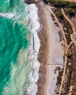 Aerial view of beach with drone. Vacation concept. Relax.