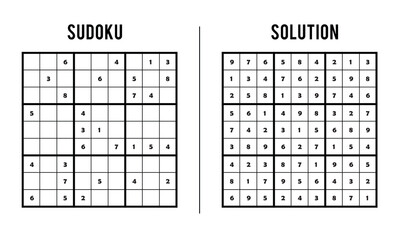 Sudoku Puzzles for Kids and Adults, Game With Solution, Magic Square. Logic puzzle game. Digital rebus - obrazy, fototapety, plakaty