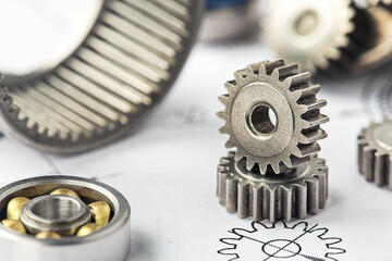 Gears, bearings and mechanism parts.Elements of mechanical blocksand construction.
