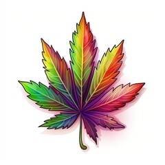 Colorful cannabis leaf isolated on white background. Realistic illustration. Marijuana. Medical Cannabis concept. Sticker. Logotype.