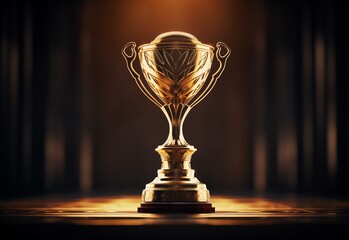 luxury golden award trophy on dark background