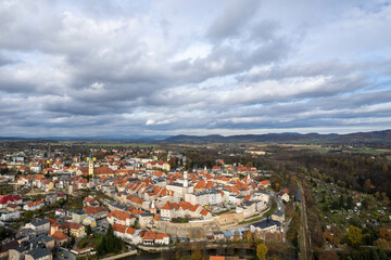 Southern Poland landscape, mountains, autumn, day, sun, sky, clouds, Klodzka Basin, dramatic and majestic scenery