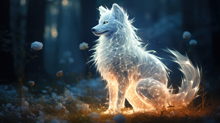 Magical glowing white fox