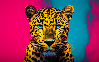 leopardo em fundo colorido vibrante
