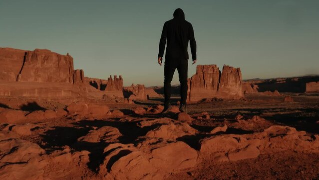 Man In Western Red Rock Monument Valley Epic Landscape