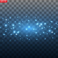 Abstract stylish light effect on a black background. Blue glowing neon line. Blue luminous dust and glares. Flash Light. luminous trail. Vector illustration.