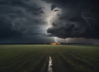 Fotobehang Storm on the field at night © Hanna Ohnivenko