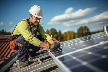 Electrician installing a solar panels energy  