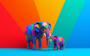 elefantes pequenos minimalista em fundo colorido vibrante