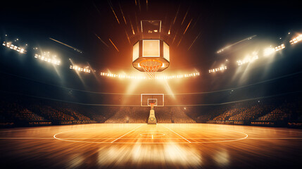 A Comprehensive Exploration of the Basketball Court as an Iconic Sporting Canvas night lights on  - obrazy, fototapety, plakaty