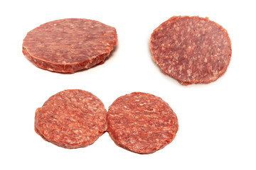 Raw minced beef isolated on white background.
