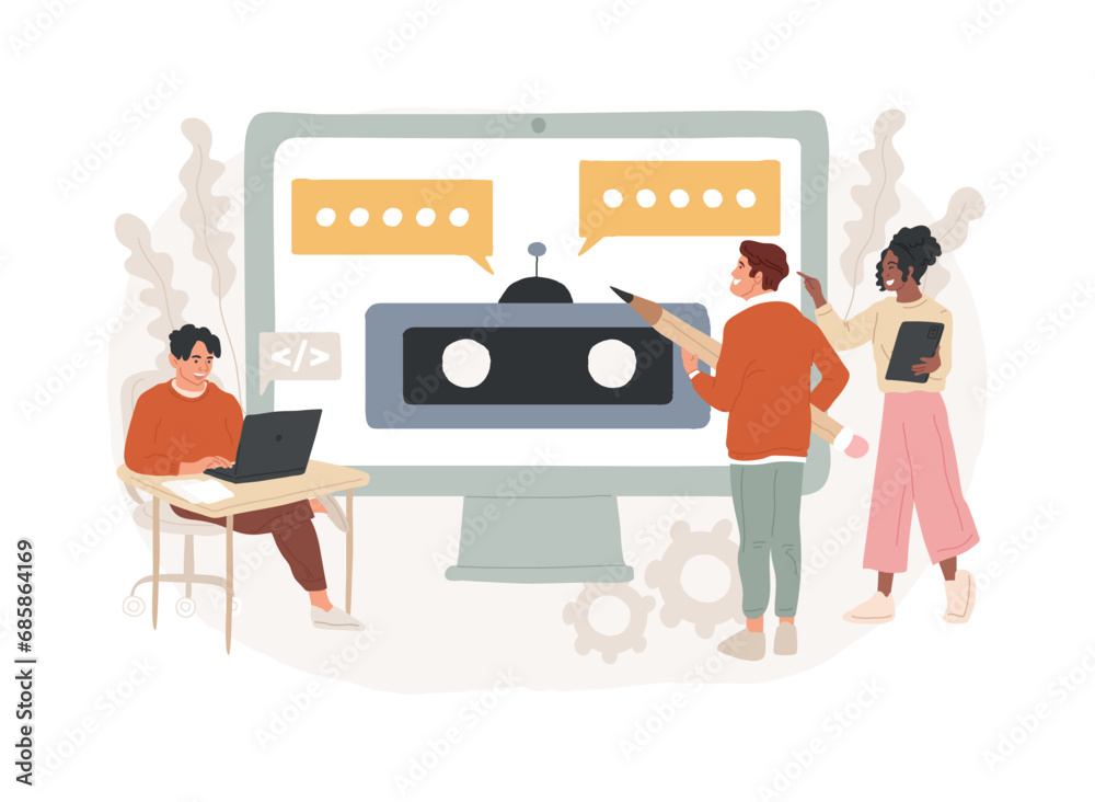 Poster chatbot app development isolated concept vector illustration. chatbot application, bot development f